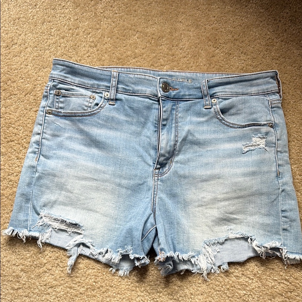 American Eagle Outfitters Blue Jean Shorts Distressed Mid-Rise